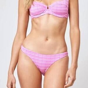 L*SPACE Camacho Bikini Bottoms Electric Pique Pink Stripe Stretch Size XL NEW